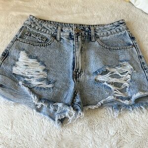 Distressed jean shorts